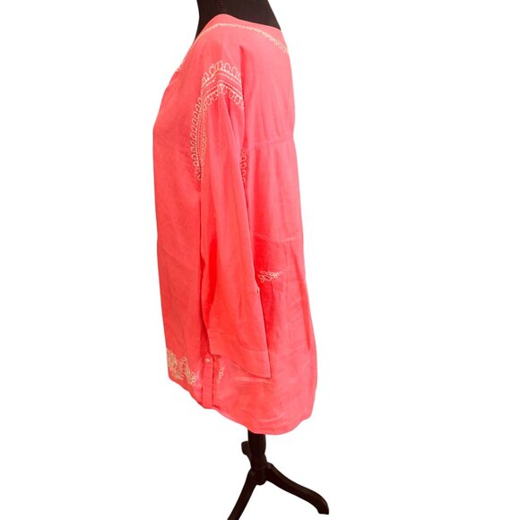 Intro Coral Embroidered Tunic Top Casual Elegance L 100% Cotton Resort Travel - Picture 4 of 11
